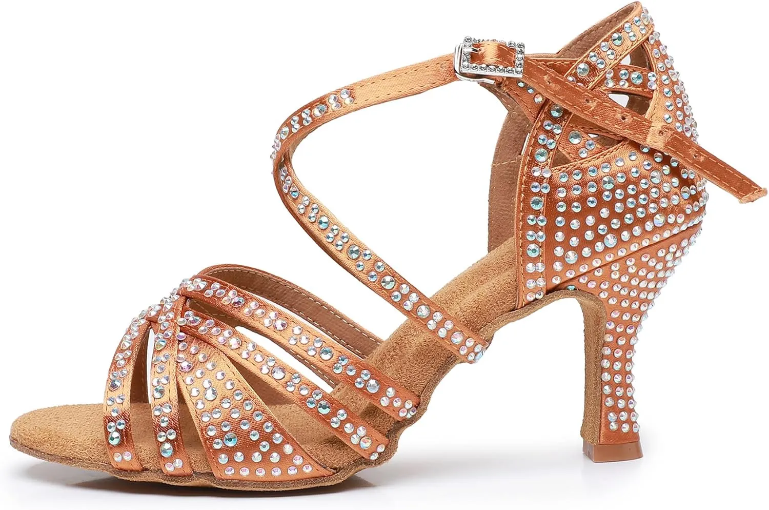 Rosefinch Women's Latin Dance Rhinestone Shoes - Soft Bottom Modern Pole Ballroom Wedding High Heel Adjustable for Girls Ladies