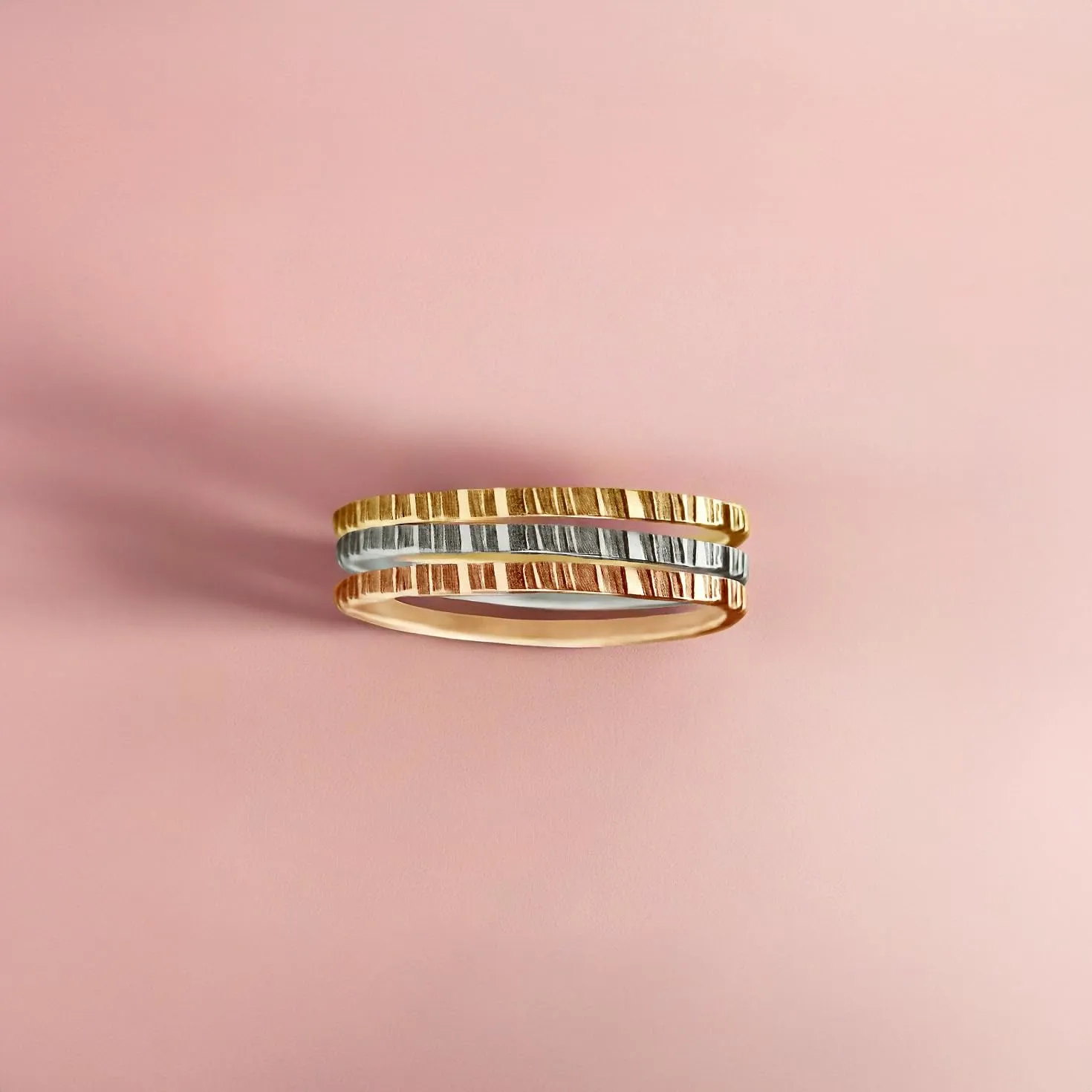Rugged Stacking Rings | Silver, Gold, or Rose Gold | Lined Hammered Stackable Ring Bands (6.5, 14K Gold Fill)