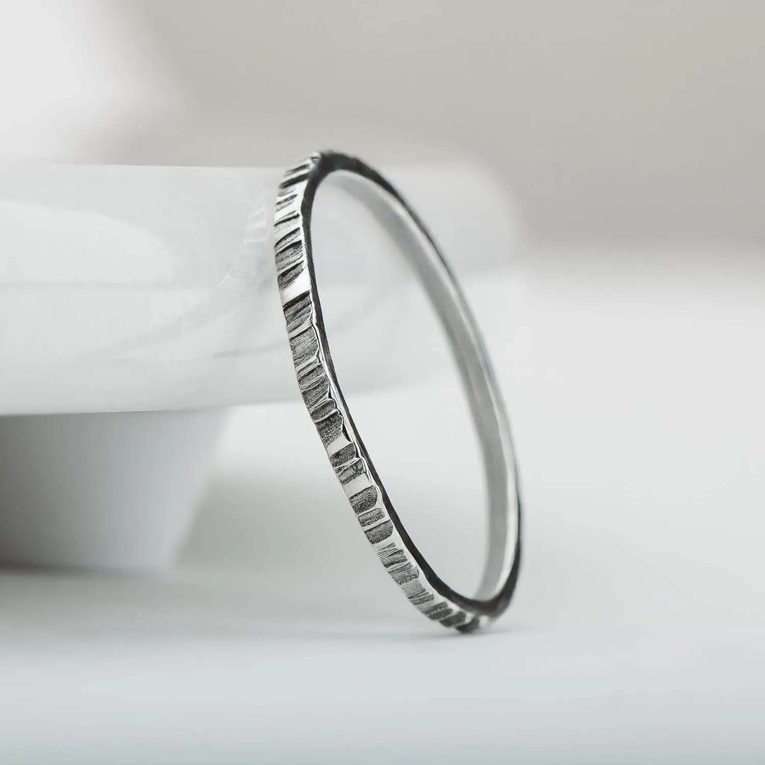 Rugged Stacking Rings | Silver, Gold, or Rose Gold | Lined Hammered Stackable Ring Bands (9.5, Sterling Silver)