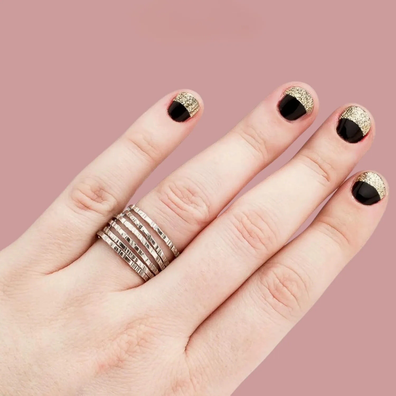 Rugged Stacking Rings | Silver, Gold, or Rose Gold | Lined Hammered Stackable Ring Bands (9.5, Sterling Silver)