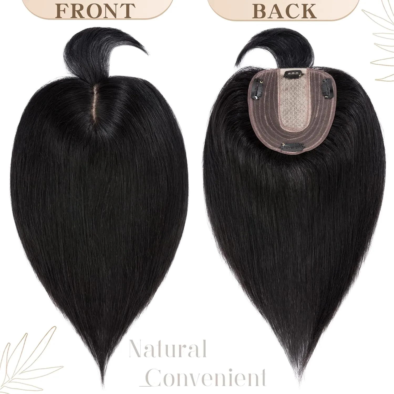 S-noilite Real Human Hair Toppers with Bangs - Clip in Topper Hairpiece with Fringe, 130% Density, Silk Base, 35g, 10 Inch #01 Jet Black