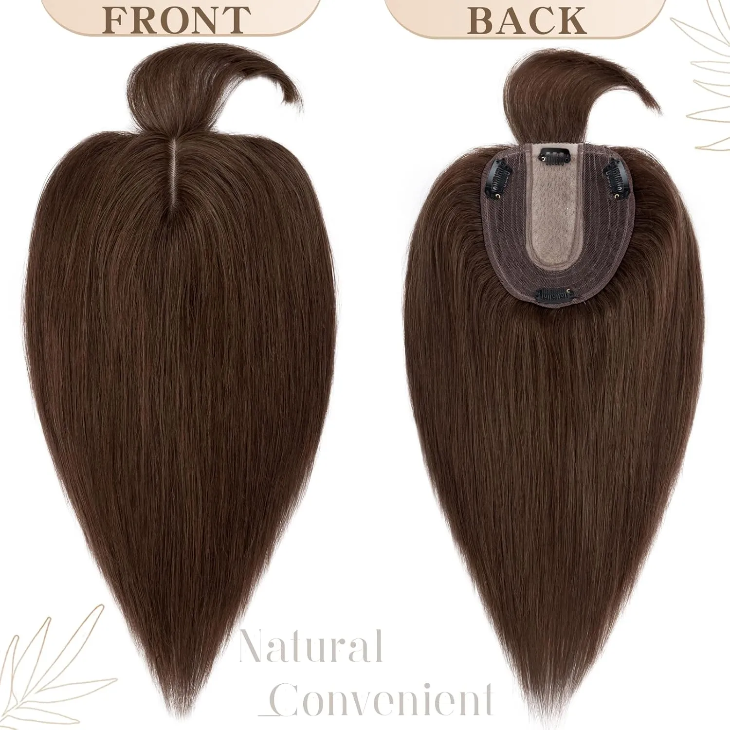 S-noilite Real Human Hair Toppers with Bangs - Clip in Topper Hairpiece with Fringe, 130% Density Silk Base, 35g, 10 Inch #04 Medium Brown