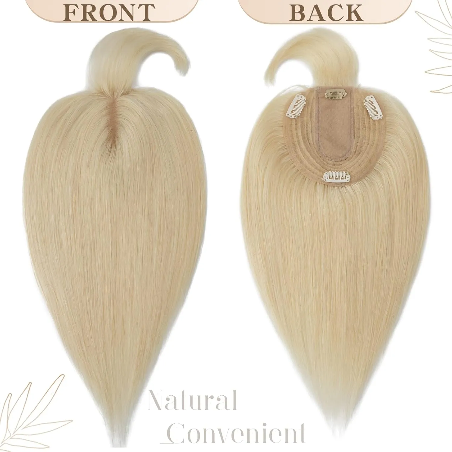 S-noilite Real Human Hair Toppers with Bangs - Clip in Topper Hairpiece with Fringe, 130% Density, Silk Base, 35g, 10 Inch, Bleach Blonde