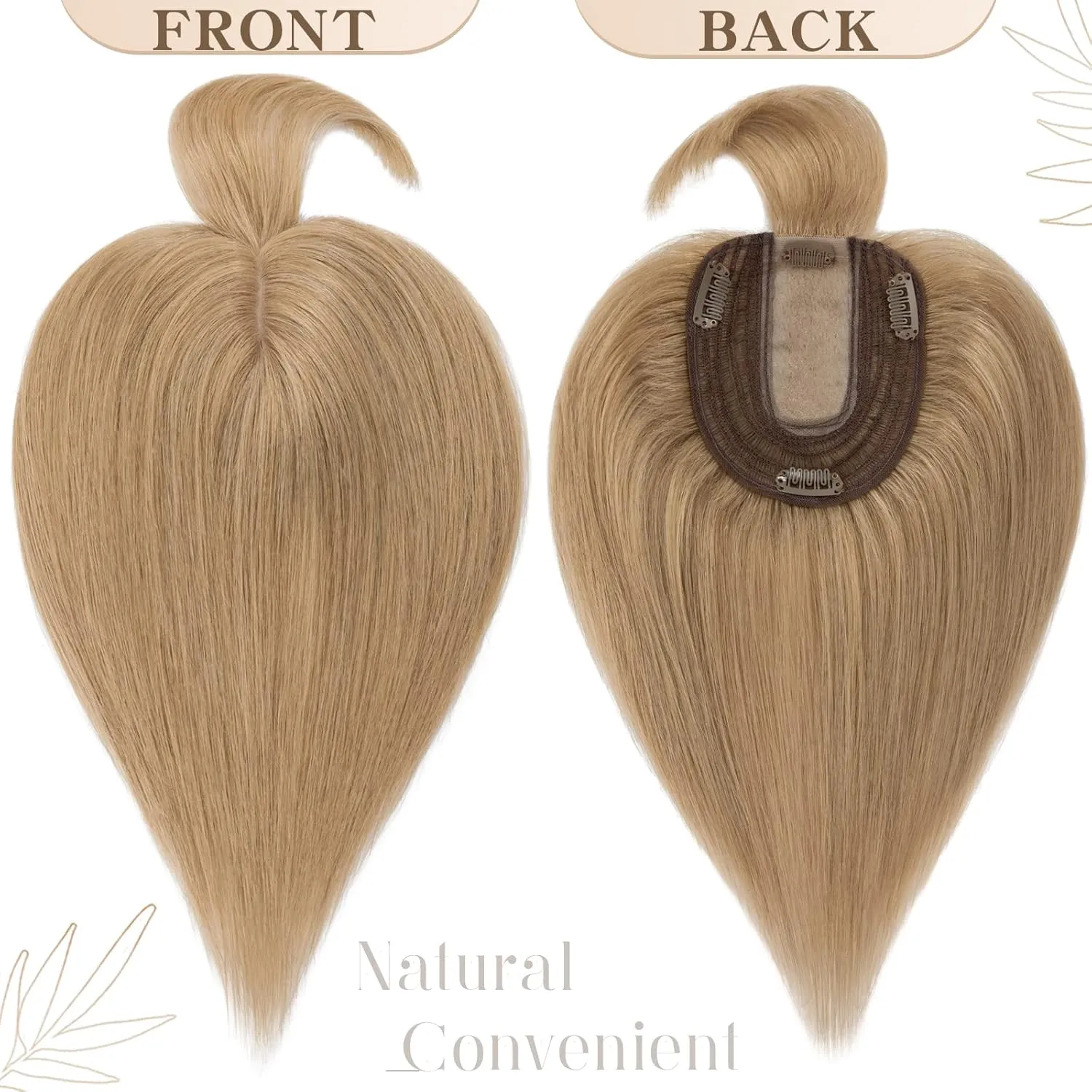 S-noilite Real Human Hair Toppers with Bangs - Clip in Topper Hairpiece with Fringe, 130% Density Silk Base, 45g, 14 Inch #27 Dark Blonde