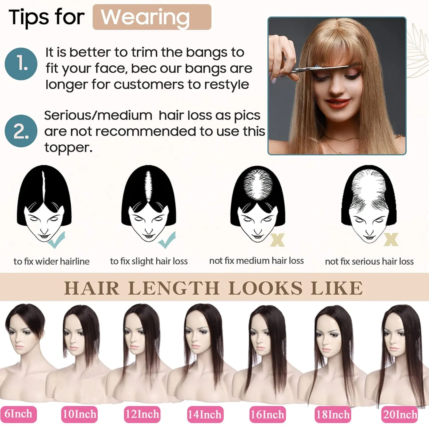 S-noilite Real Human Hair Toppers with Bangs - Clip in Topper Hairpiece with Fringe, 130% Density Silk Base, 45g, 14 Inch #27 Dark Blonde