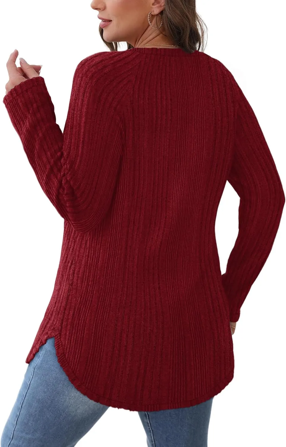 Saloogoe Long Sleeve Shirts for Women Tunic Tops for Women Loose Fit Dressy Crew Neck Pullover Basic Sweaters for Women 2024