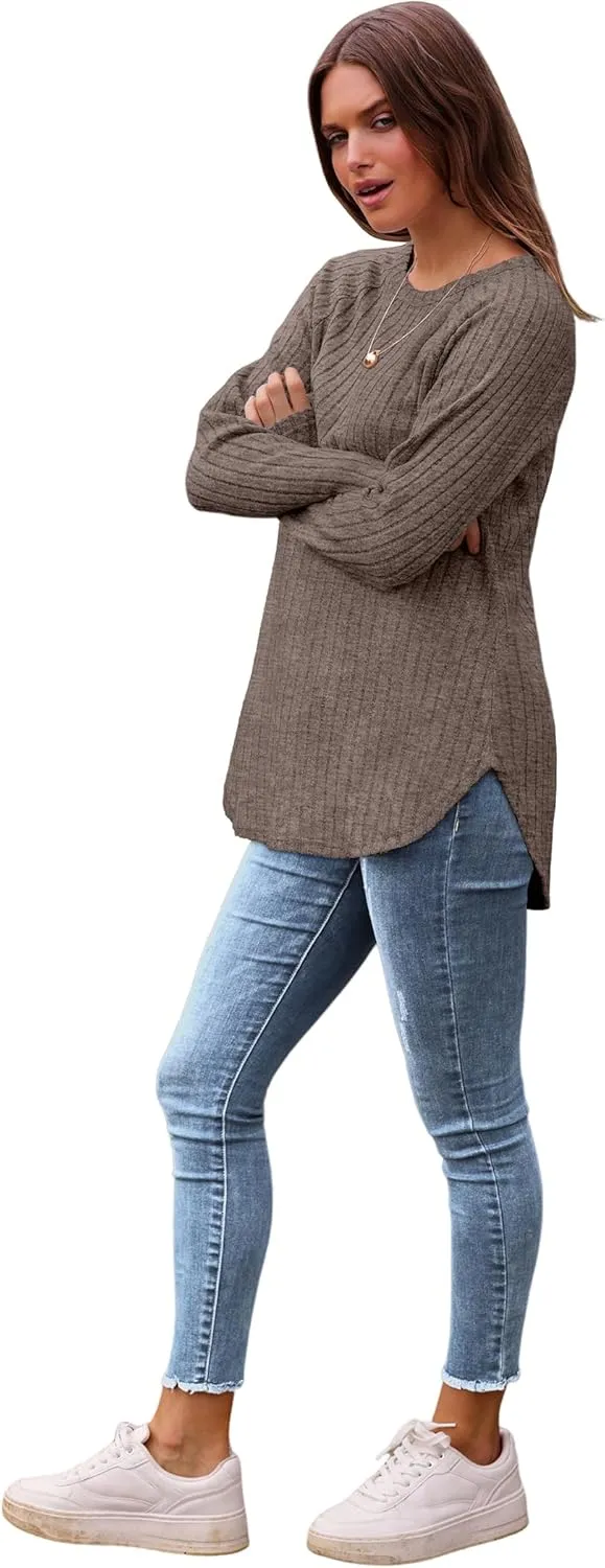 Saloogoe Long Sleeve Shirts for Women Tunic Tops for Women Loose Fit Dressy Crew Neck Pullover Basic Sweaters for Women 2024