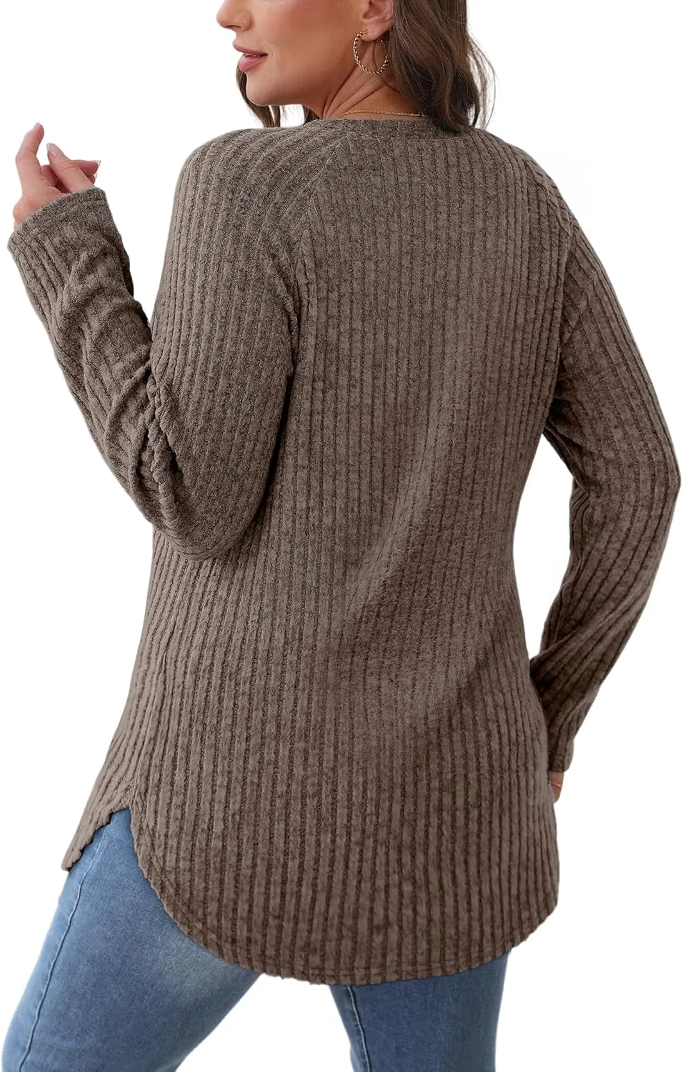Saloogoe Long Sleeve Shirts for Women Tunic Tops for Women Loose Fit Dressy Crew Neck Pullover Basic Sweaters for Women 2024