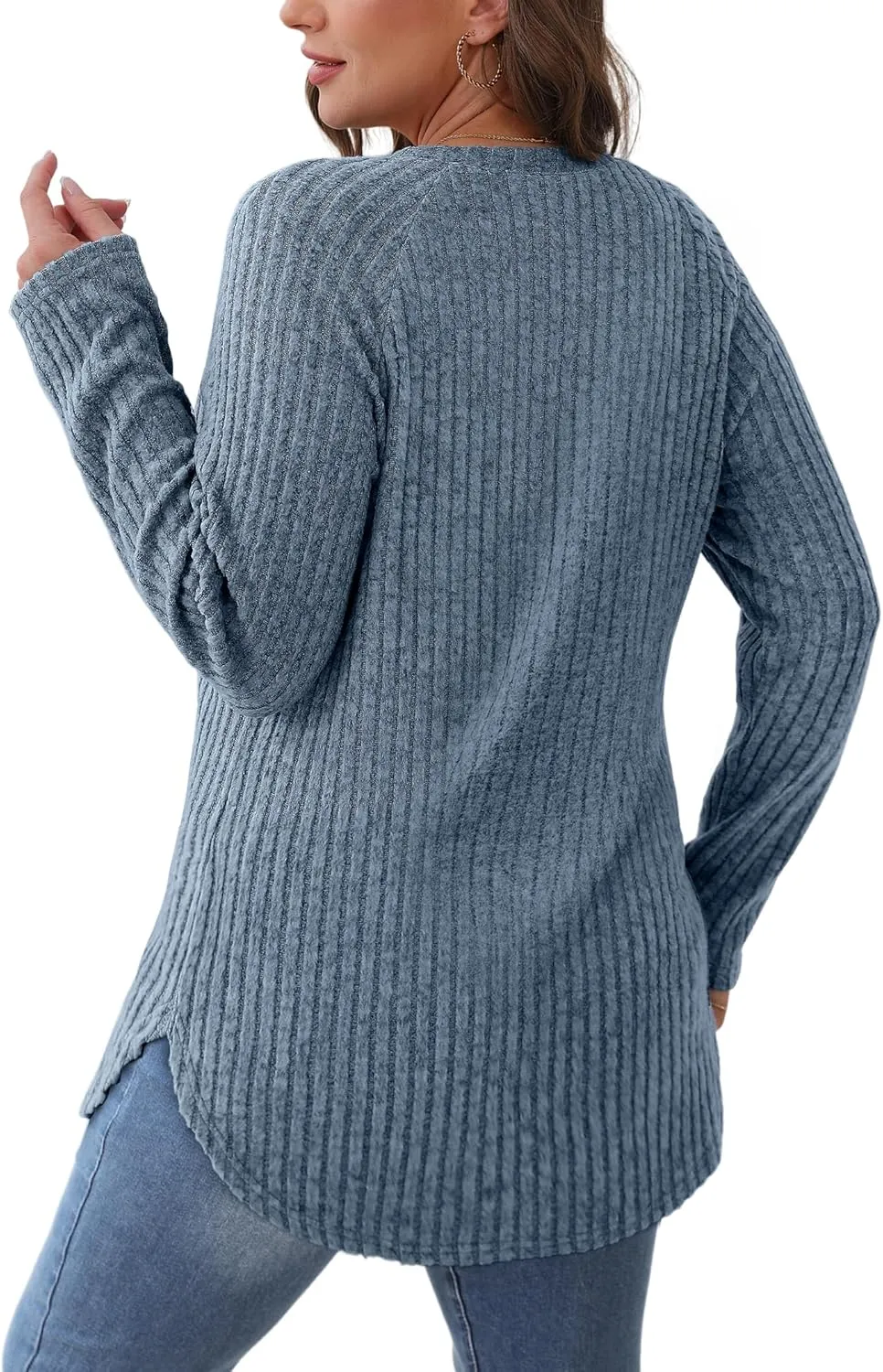 Saloogoe Long Sleeve Shirts for Women Tunic Tops for Women Loose Fit Dressy Crew Neck Pullover Basic Sweaters for Women 2024