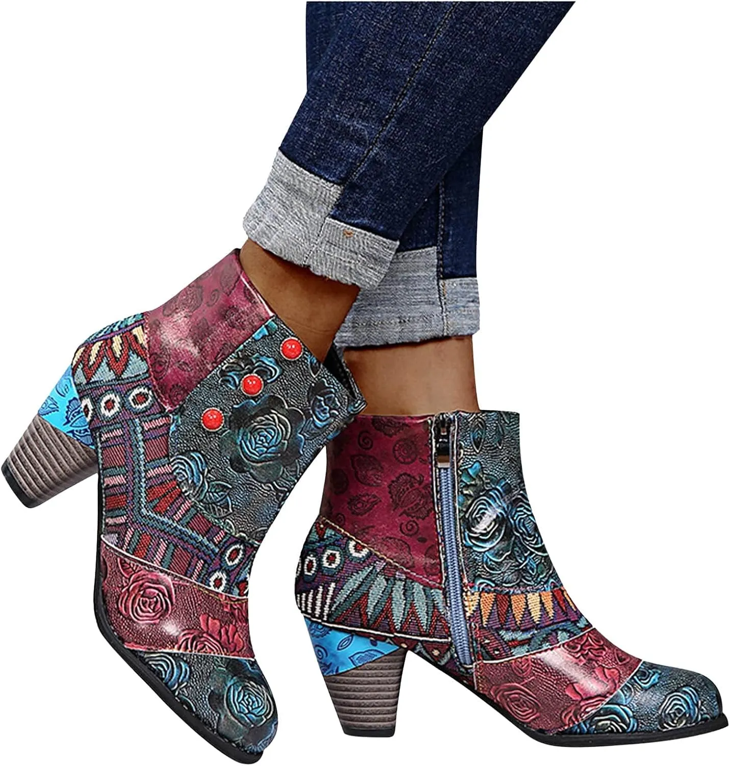 SBGMoSJ Ankle Boots Men Western High Heels Ankle Boots for Women Womens Black Dress Boots Ankle Wide Ankle Booties Women's Ankle Boots Blue Leather