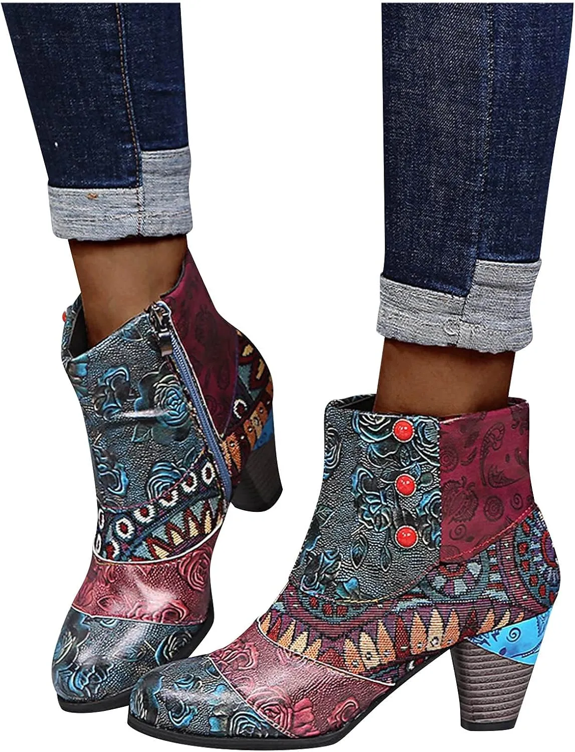 SBGMoSJ Ankle Boots Men Western High Heels Ankle Boots for Women Womens Black Dress Boots Ankle Wide Ankle Booties Women's Ankle Boots Blue Leather