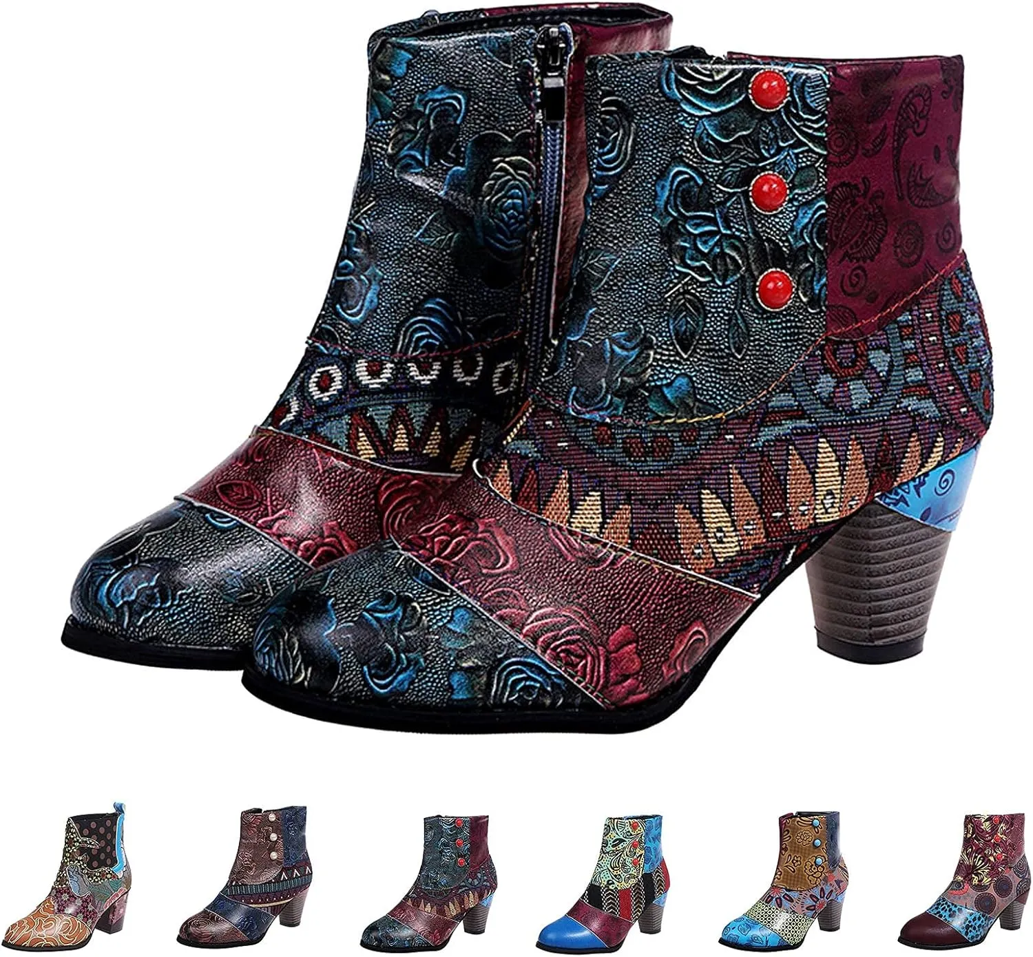 SBGMoSJ Ankle Boots Men Western High Heels Ankle Boots for Women Womens Black Dress Boots Ankle Wide Ankle Booties Women's Ankle Boots Blue Leather