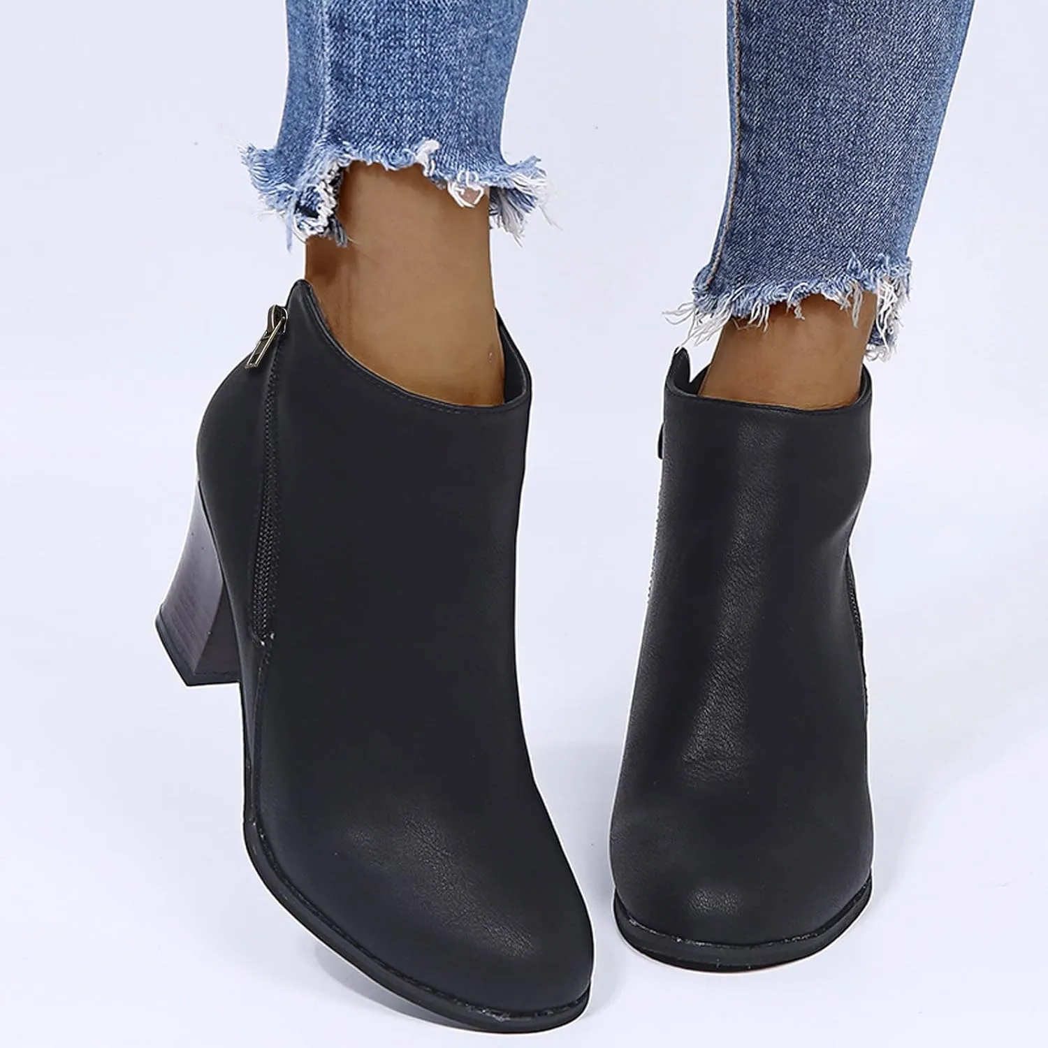 SBGMoSJ Womens Ankle Boots White Ankle Cowgirl Boots for Women Womens Leather Ankle Boots Heel Brown Leather Wedge Booties for Women Ankle Boot Women Comfort