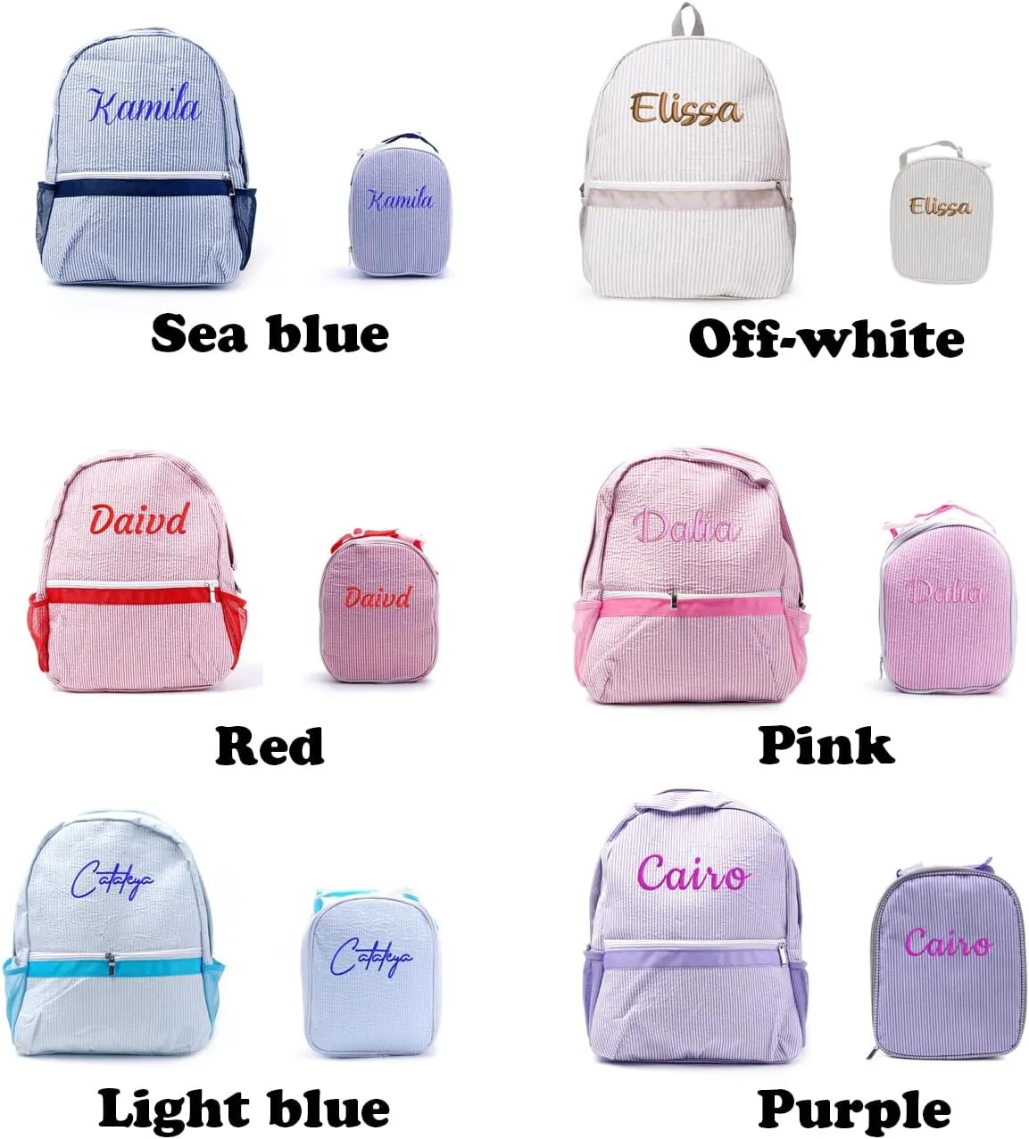 seersucker backpack, seersucker lunch box, personalized seersucker backpack, boy birthday gift, diaper bag, Off-white, backpack