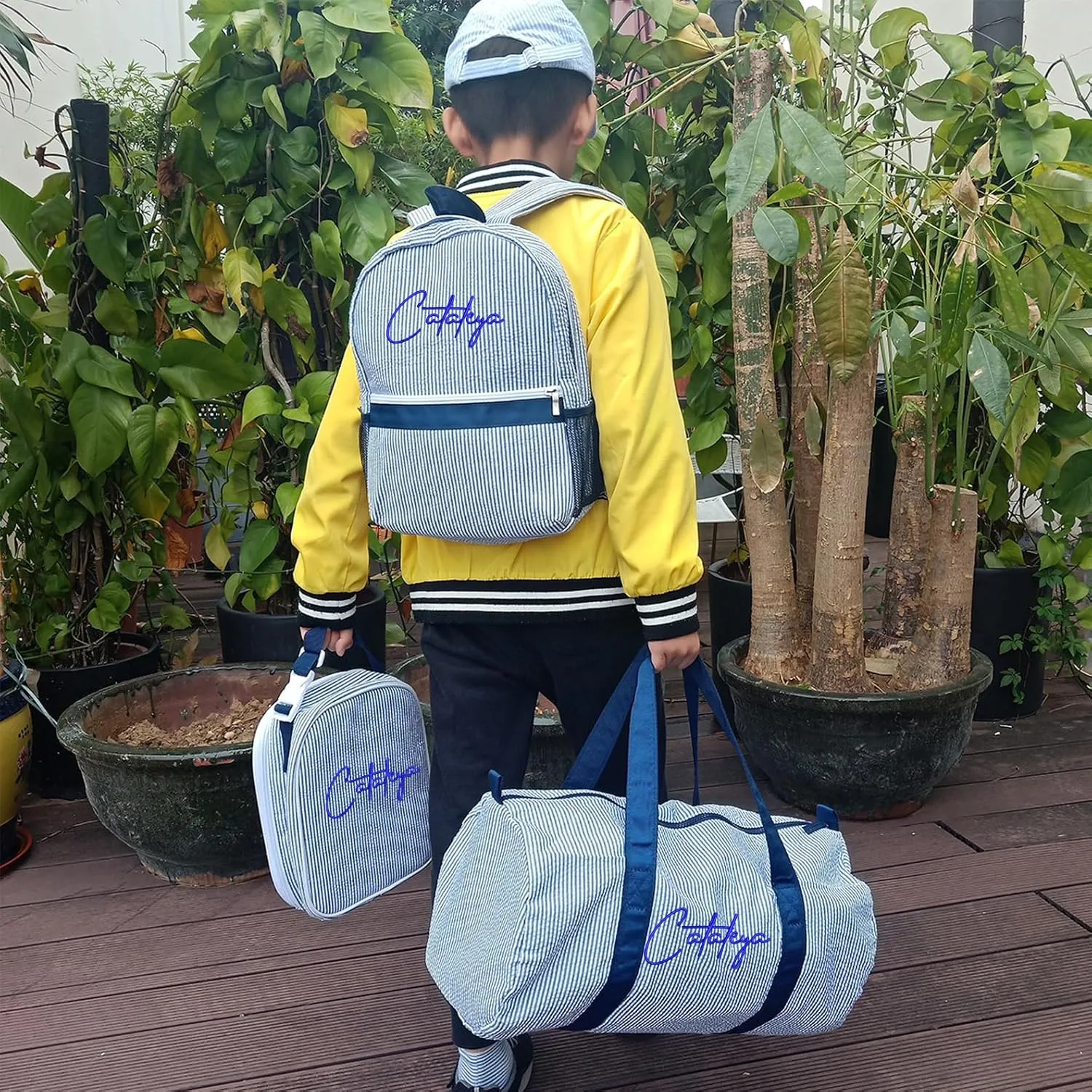 seersucker backpack, seersucker lunch box, personalized seersucker backpack, boy birthday gift, diaper bag, Purple, backpack