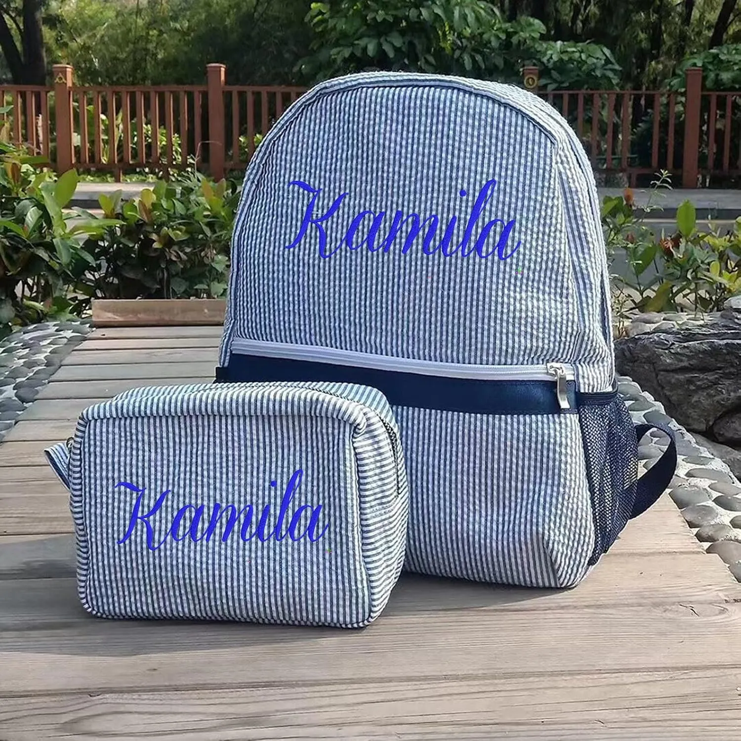 seersucker backpack, seersucker lunch box, personalized seersucker backpack, boy birthday gift, diaper bag, Red, backpack