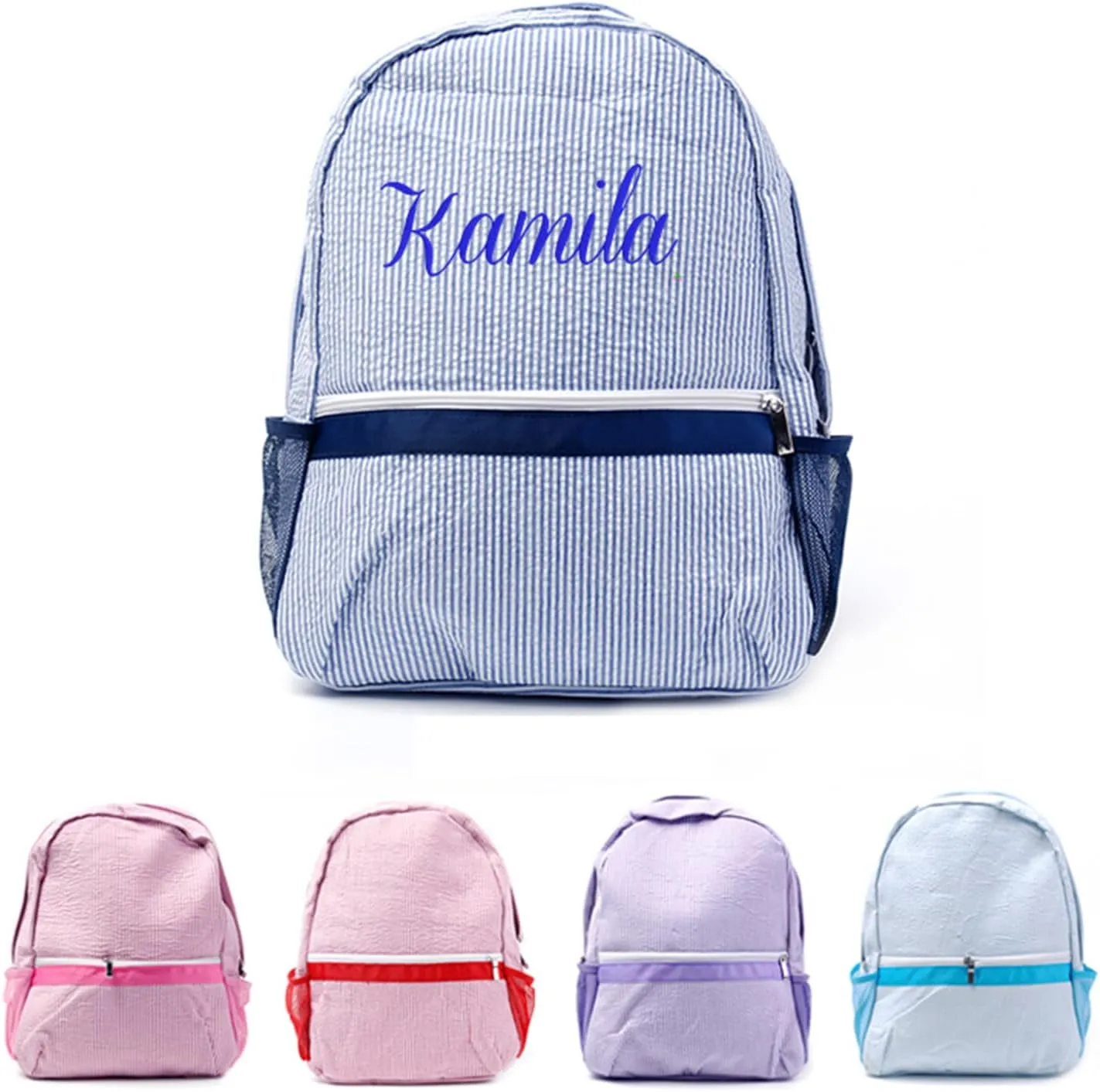 seersucker backpack, seersucker lunch box, personalized seersucker backpack, boy birthday gift, diaper bag, Red, backpack