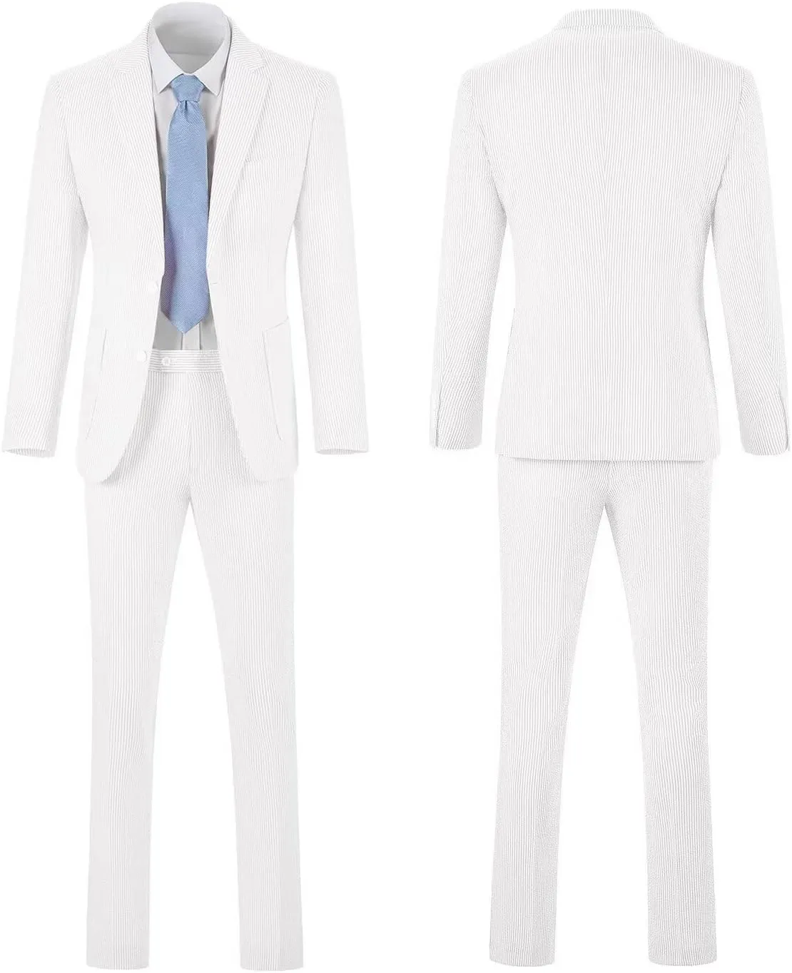 Seersucker Slim Suits for Men Formal Casul Summer Beach Wedding Grooms 2 Piece Blazer Pants Party Striped Suit Sets