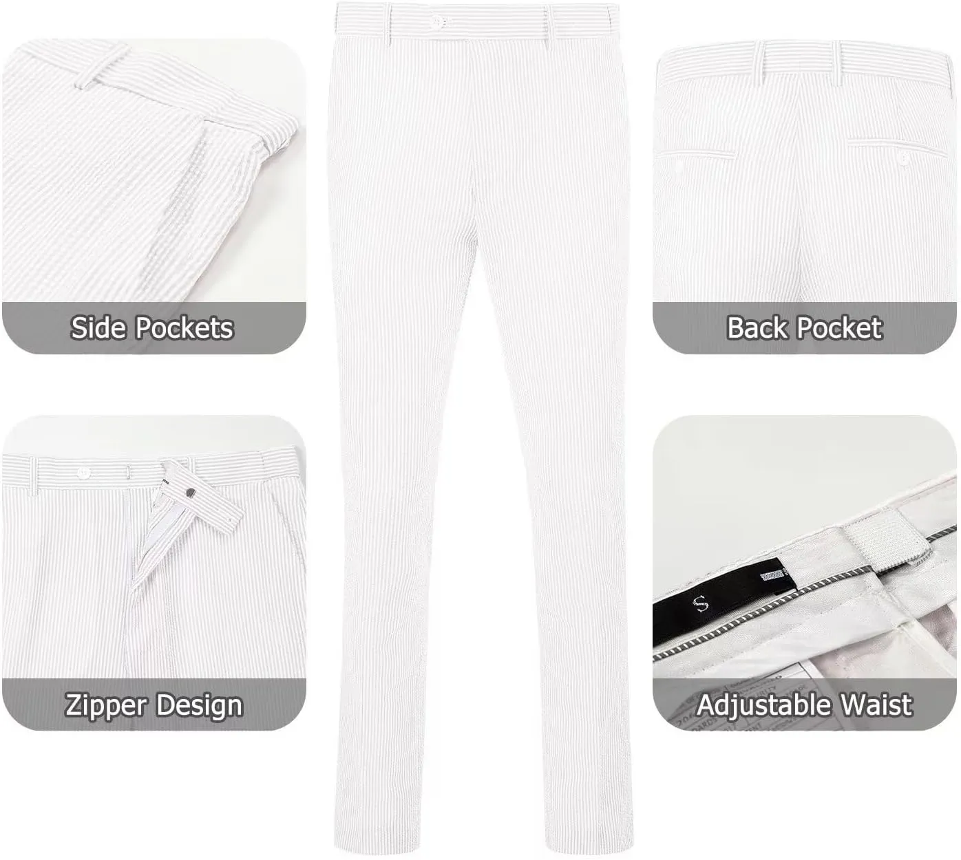 Seersucker Slim Suits for Men Formal Casul Summer Beach Wedding Grooms 2 Piece Blazer Pants Party Striped Suit Sets