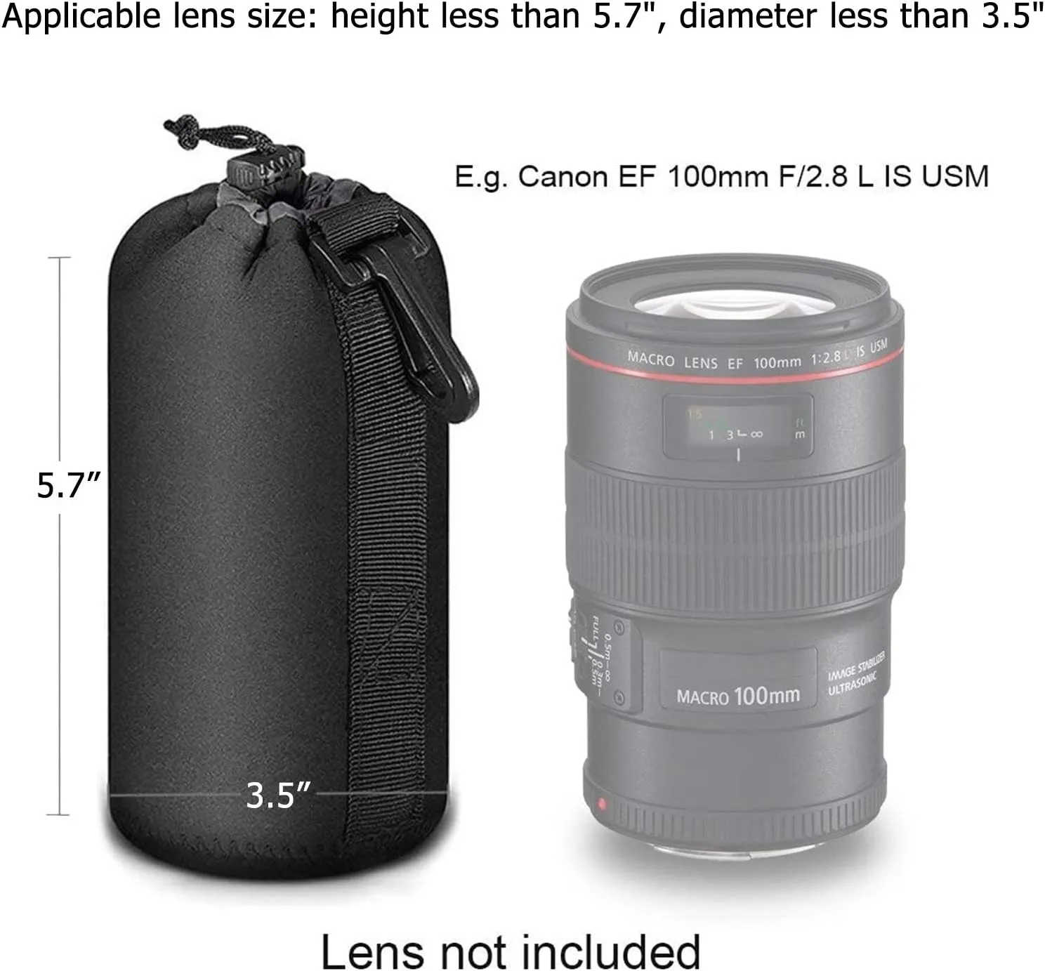 Selens Protective Drawstring Neoprene DSLR Camera Lens Pouch Bag Compatible with Olympus Panasonic, Large Size(Black)