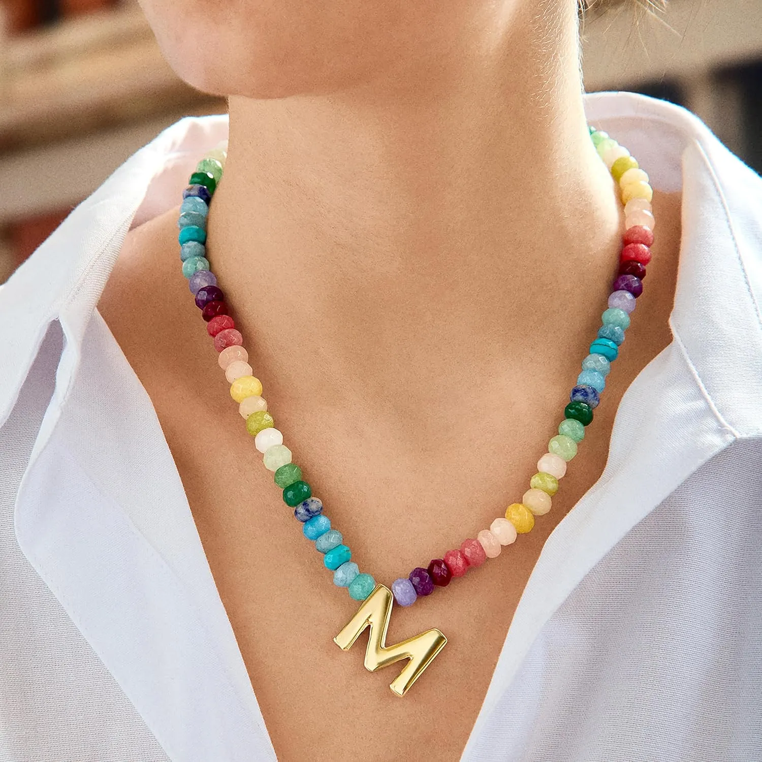 Semi-Precious Block Initial Necklace