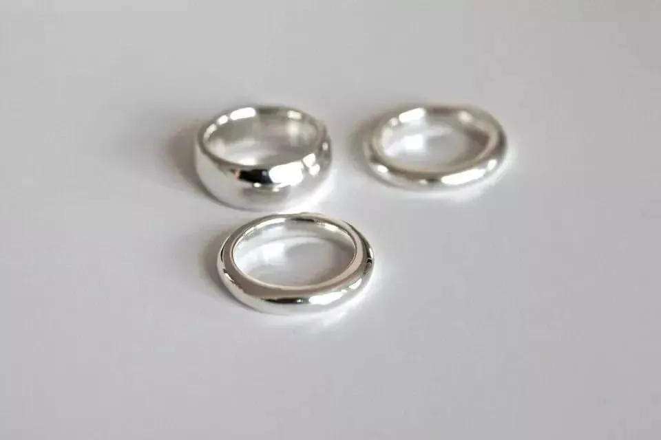 Set of 3 Statement Ring 925 Sterling Silver | Solid Stackable Handmade Comfort Fit Dome Plain Band | For Women's Men's Casual, Party Wear Midi Silver Rings