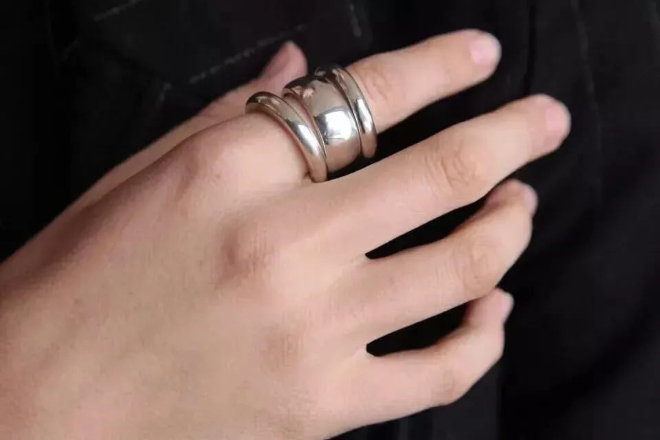 Set of 3 Statement Ring 925 Sterling Silver | Solid Stackable Handmade Comfort Fit Dome Plain Band | For Women's Men's Casual, Party Wear Midi Silver Rings
