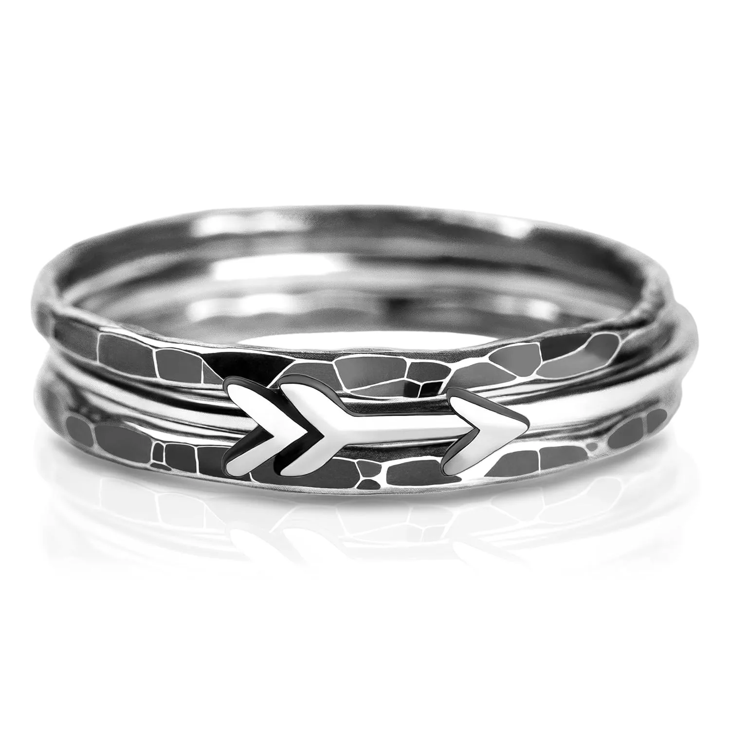 Set of 3 Thin Arrow Stacking Rings in 925 Sterling Silver for Women and Girls | Comfort Fit | USA Sizes 4-12 (4.5)