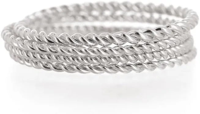 Set of 4 Braided Sterling Silver Stacking Rings  Dainty .925 Textured Thin Midi Bands | Stackable Patterned Rings for Women
