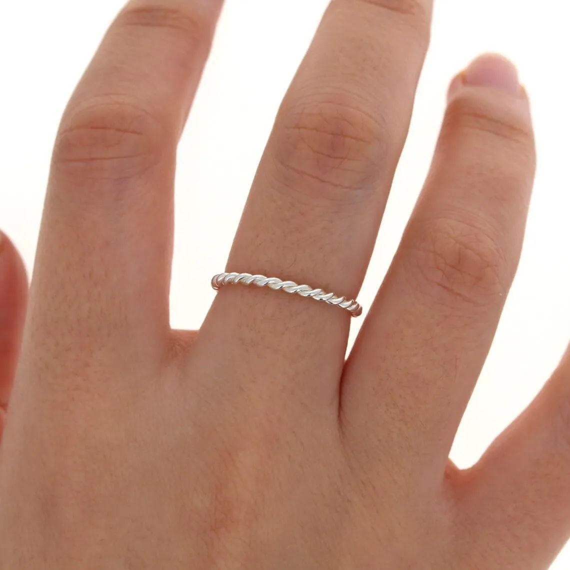 Set of 4 Braided Sterling Silver Stacking Rings  Dainty .925 Textured Thin Midi Bands | Stackable Patterned Rings for Women