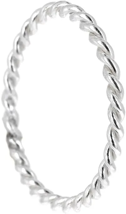 Set of 4 Braided Sterling Silver Stacking Rings  Dainty .925 Textured Thin Midi Bands | Stackable Patterned Rings for Women