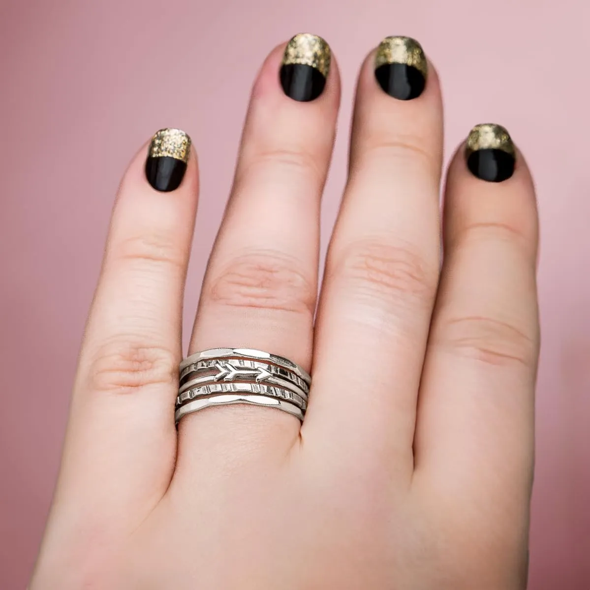 Set of 5 Thin Arrow Stacking Rings in 925 Sterling Silver for Women and Girls | Comfort Fit | USA Sizes 4-12 (7.5)