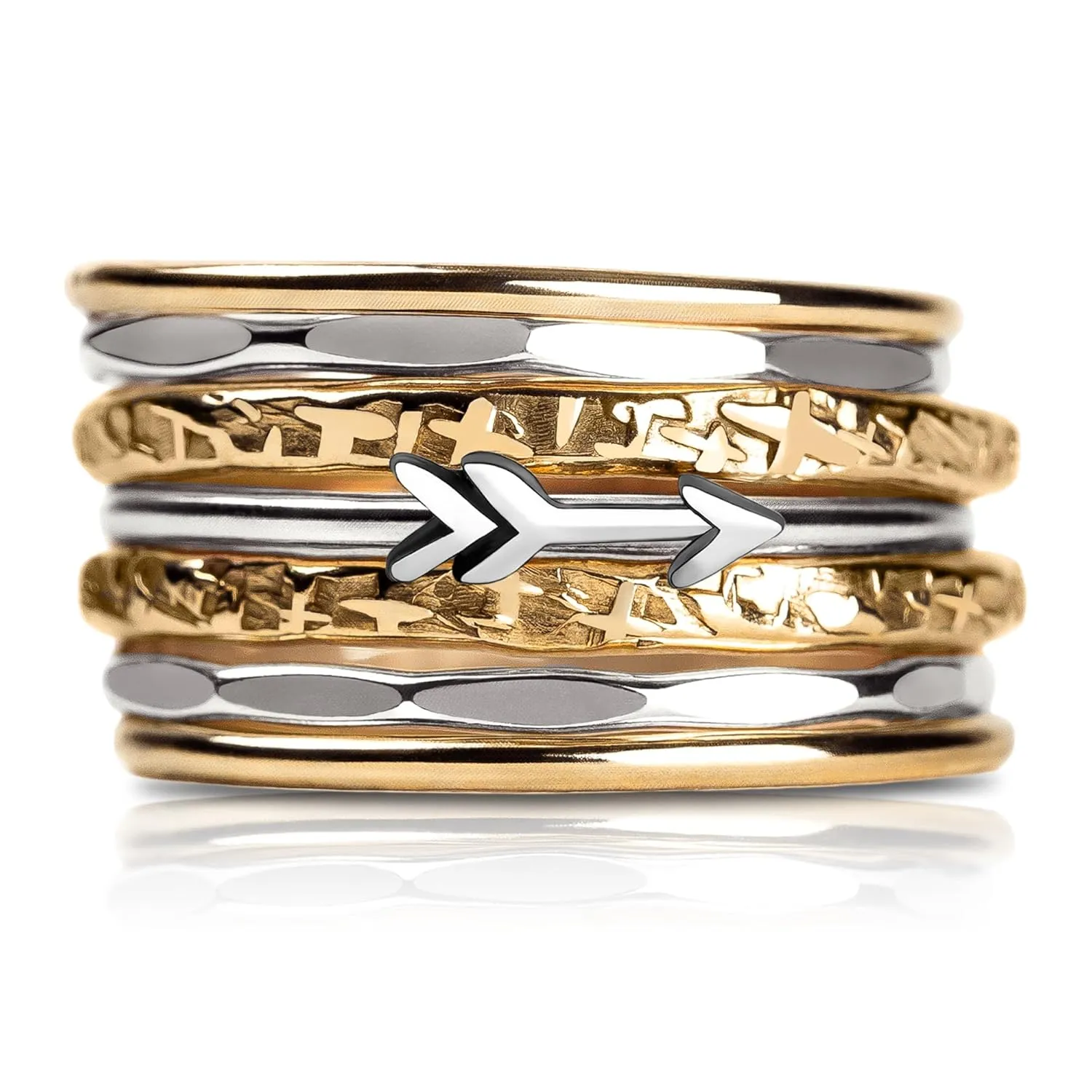Set of 7 Thin Arrow Stacking Rings in 925 Sterling Silver and 14K Gold Fill for Women and Girls | Comfort Fit | USA Sizes 4-12 (7.5)