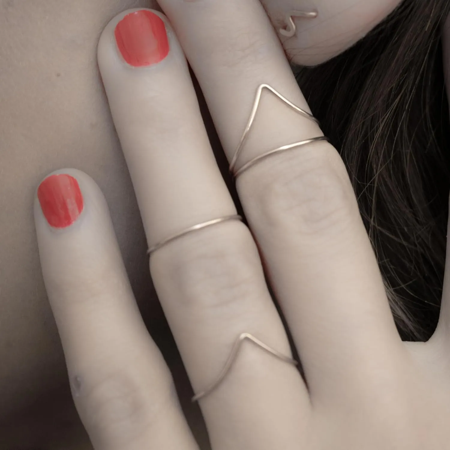 Set of Midi Knuckle Rings Stackable Cuff Adjustable Bands Above Stacking Sterling Silver Gold Rose (Silver)