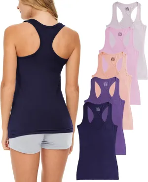 Sexy Basics Women's 5 Pack Racerback PowerFlex Tank Tops/Cotton -Spandex Stretch Color Tank Tops