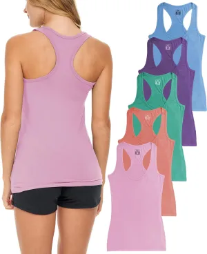 Sexy Basics Women's 5 Pack Racerback PowerFlex Tank Tops/Cotton -Spandex Stretch Color Tank Tops