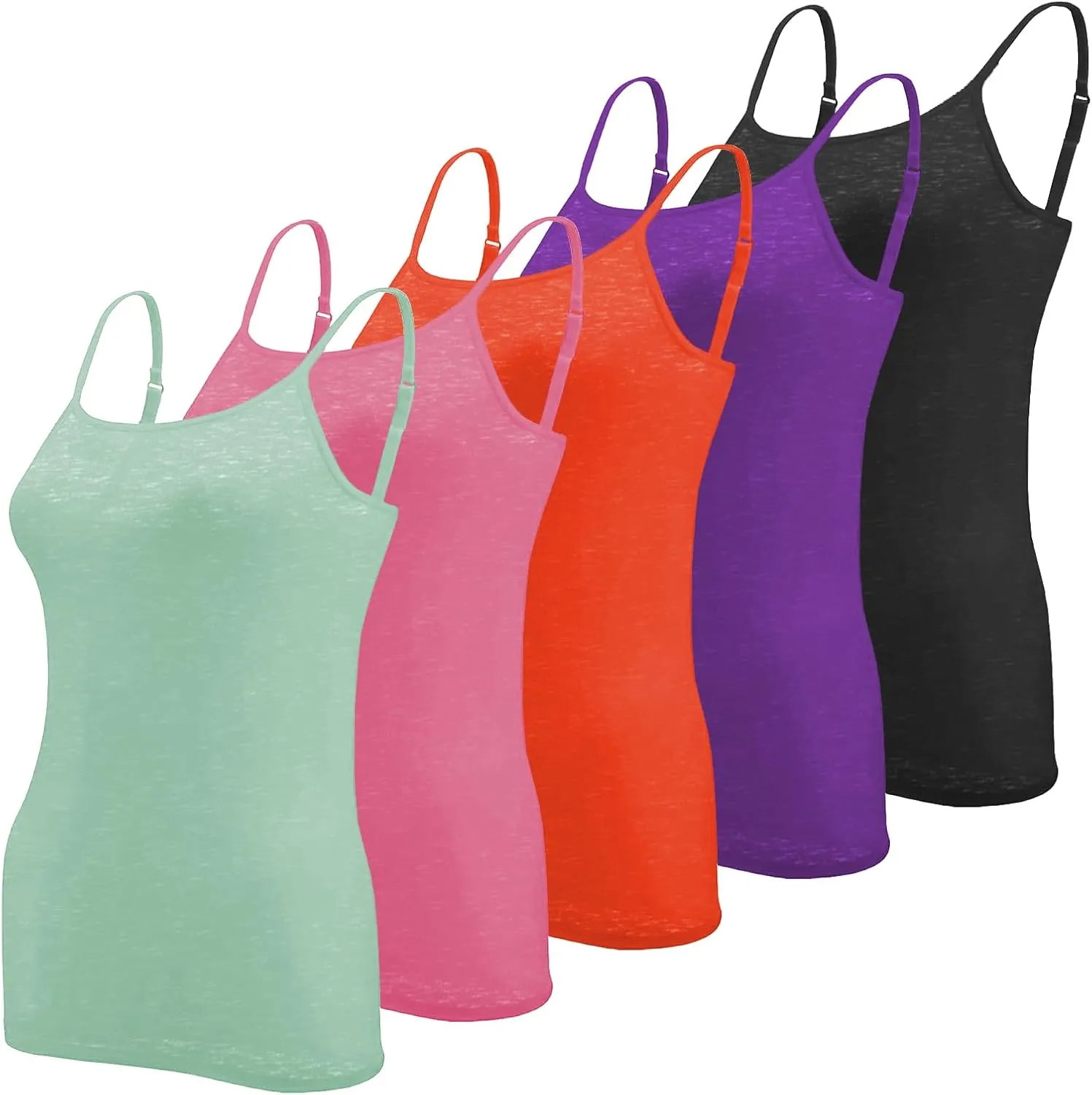 Sexy Basics Women's Basic Camisole Adjustable Spaghetti Strap Semi Sheer Slub Tank Top - 5 Pack
