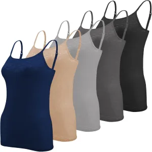 Sexy Basics Women's Basic Camisole Adjustable Spaghetti Strap Semi Sheer Slub Tank Top - 5 Pack