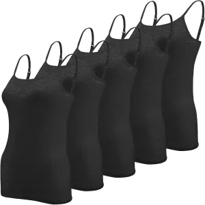 Sexy Basics Women's Basic Camisole Adjustable Spaghetti Strap Semi Sheer Slub Tank Top - 5 Pack