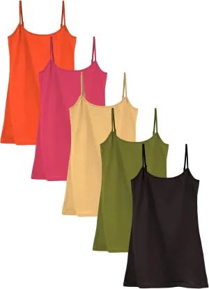 Sexy Basics Women's Basic Solid Color Cotton Stretch Camisole Adjustable Spaghetti Strap Tank Top- Multi Packs