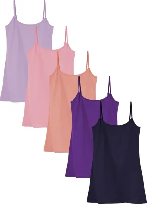 Sexy Basics Women's Basic Solid Color Cotton Stretch Camisole Adjustable Spaghetti Strap Tank Top- Multi Packs