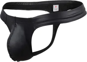 Sexy G String Thongs for Men Soft PU leather Bulge Pouch T-Back Low Waist Cut Out Lingerie Elastic Seamless Underwear