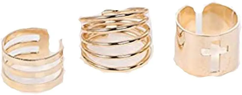 Sexy Sparkles Adjustable Women's Band Knuckle Midi Ring Set Cross and Stripes Pattern 1 Set(3pcs)