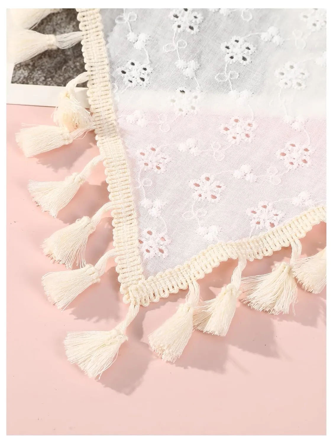 SHENHE Women's Tassel Trim Hair Scarf Headband Eyelet Fringe Triangle Bandana Kerchief White One-Size