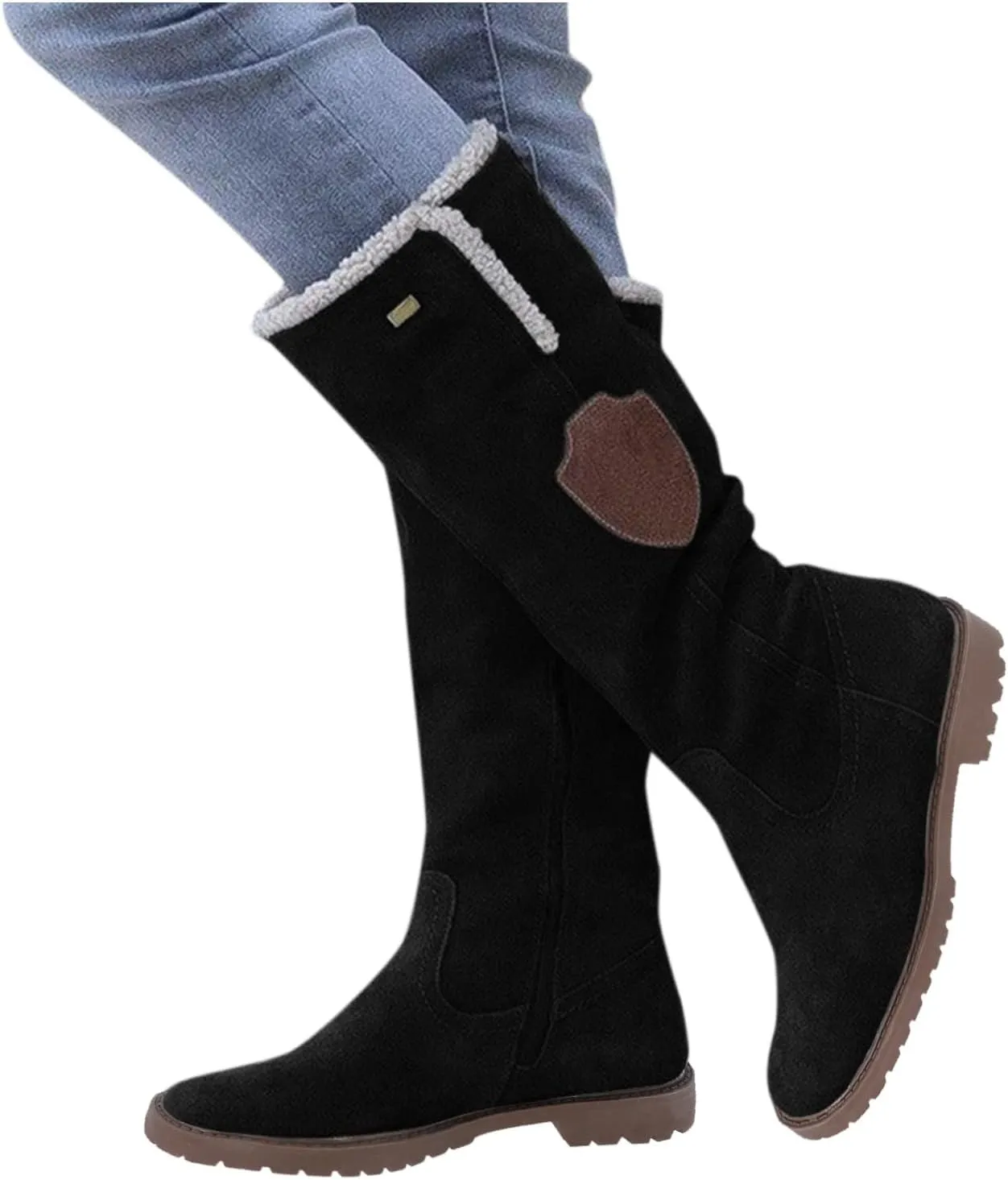 Short Winter Boots for Women Low Heel Size 9 Wide Calf Snow Boots for Woman Furry Winter Boots Boots for Winter Fashion for Women Slip on Botas De Invierno Para Mujer Con Peluche
