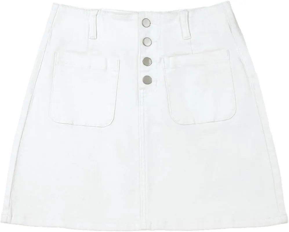 Sidefeel Women's Jean Skirt High Waist Summer Stretch Zimbaplatinum Denim Skirt Button Mini Skirt with Pockets