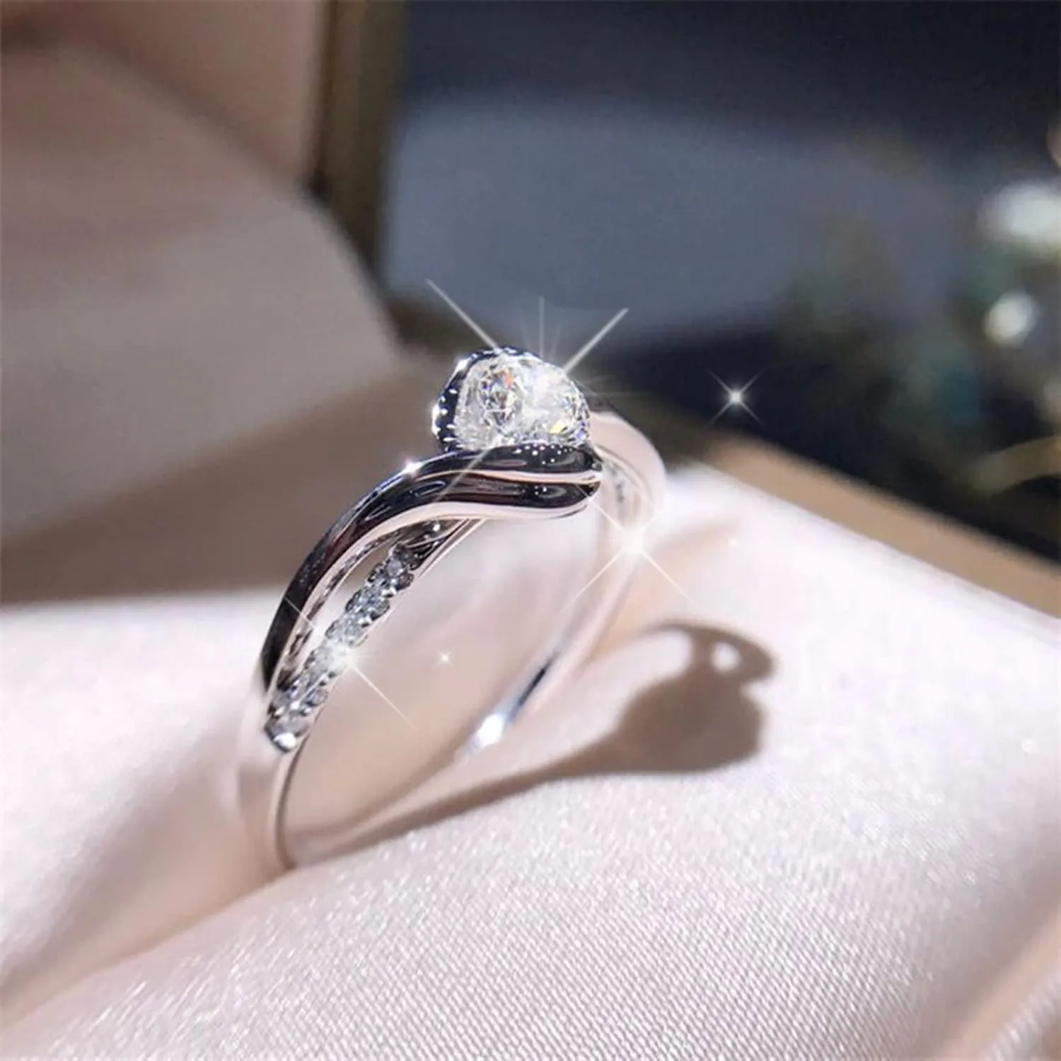 Silver Geometric Shape Super Flash Rhinestone Midi Ring, Women's Fashion Full Diamond Zircon Ring, Ladies Jewelry, Stacked Rings, Size 5-11, Silver