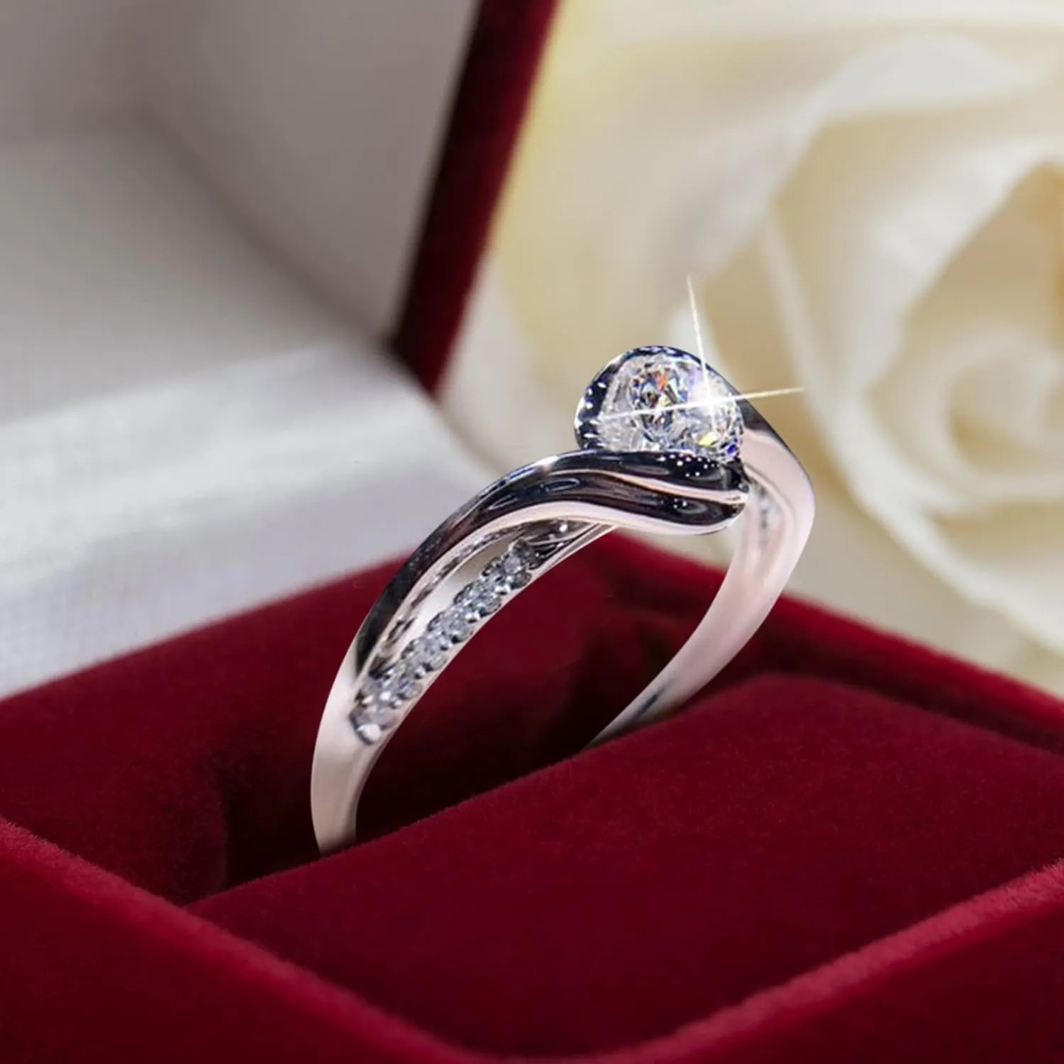 Silver Geometric Shape Super Flash Rhinestone Midi Ring, Women's Fashion Full Diamond Zircon Ring, Ladies Jewelry, Stacked Rings, Size 5-11, Silver