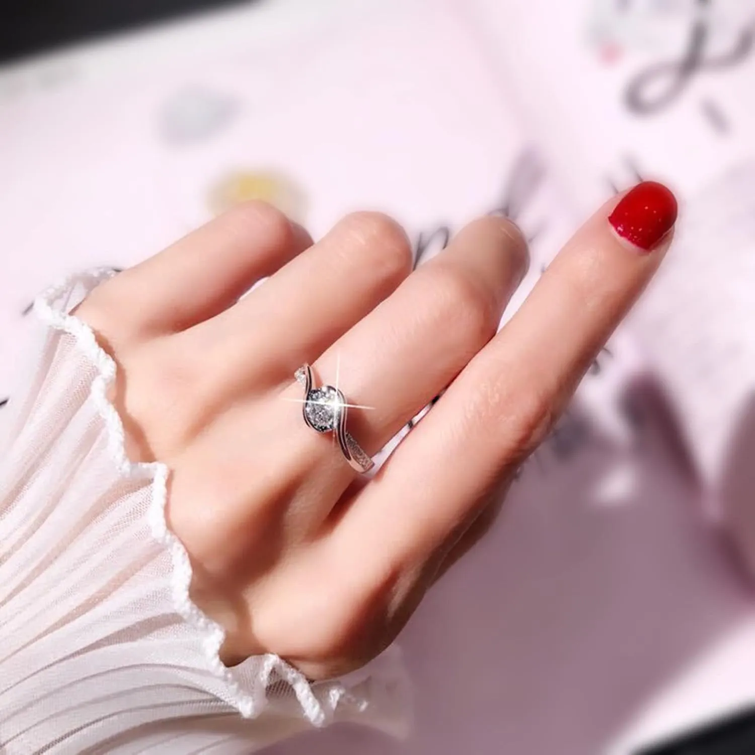 Silver Geometric Shape Super Flash Rhinestone Midi Ring, Women's Fashion Full Diamond Zircon Ring, Ladies Jewelry, Stacked Rings, Size 5-11, Silver