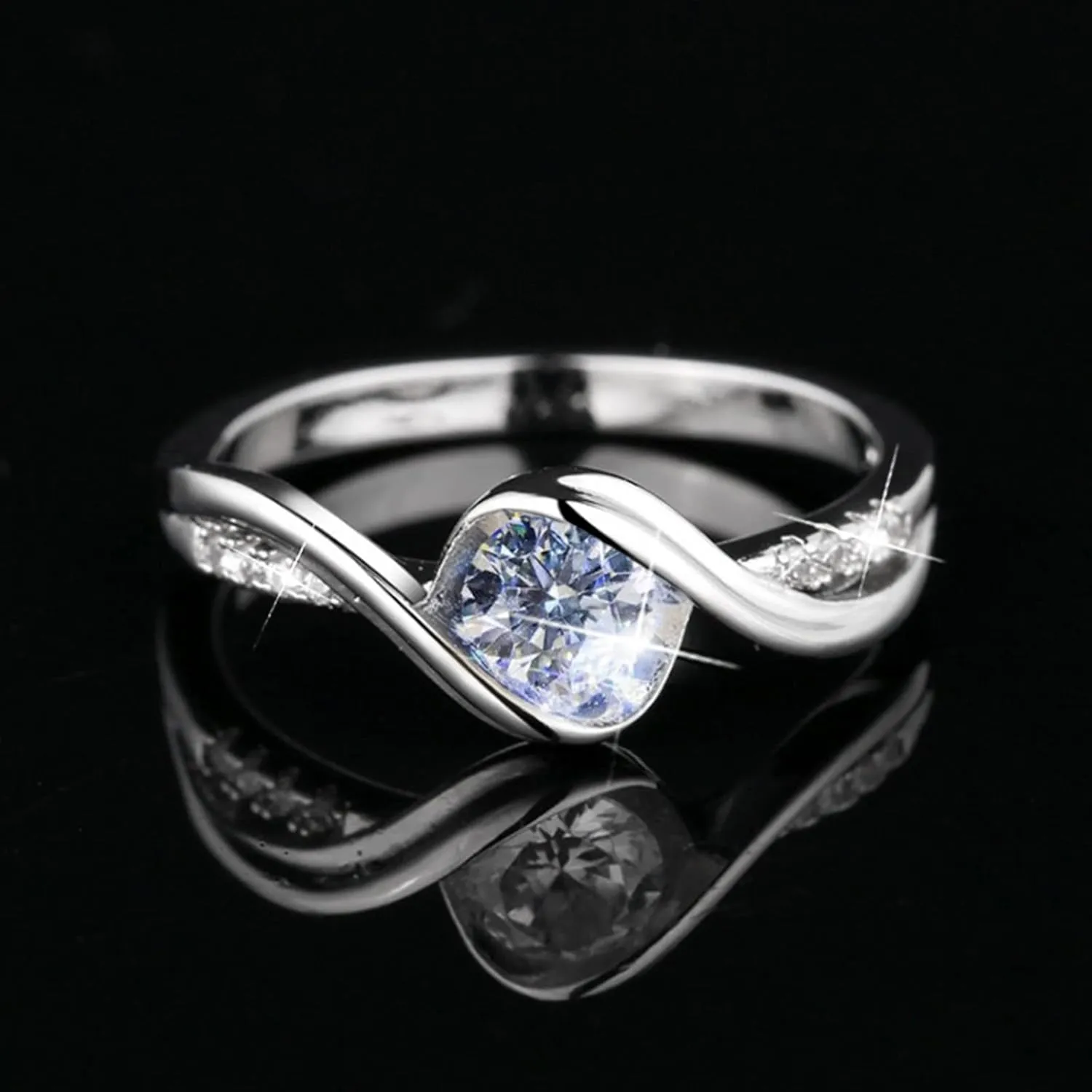 Silver Geometric Shape Super Flash Rhinestone Midi Ring, Women's Fashion Full Diamond Zircon Ring, Ladies Jewelry, Stacked Rings, Size 5-11, Silver